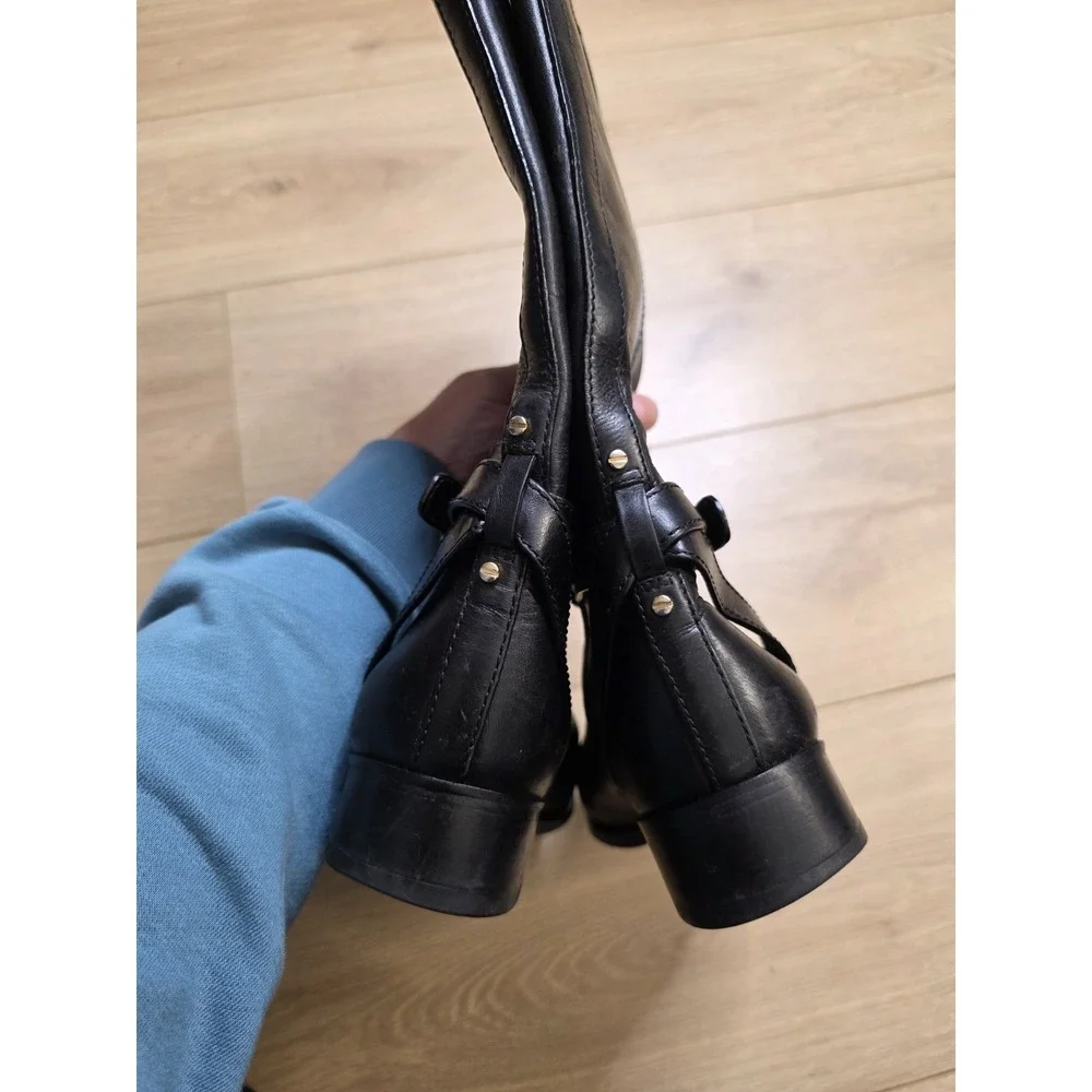 Tory Burch Brita Black Leather Tall Riding Boots Women's Size 7M Gold Hardware